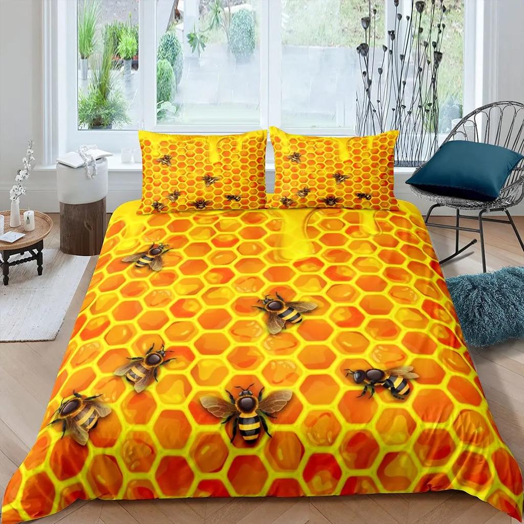 Sechseckige Bettbezug-Set Wabenmarmor Bettdeckenbezug-Set Bienenstock Sechseck Batik King Size Geometrisches Diamant-Bettwäscheset