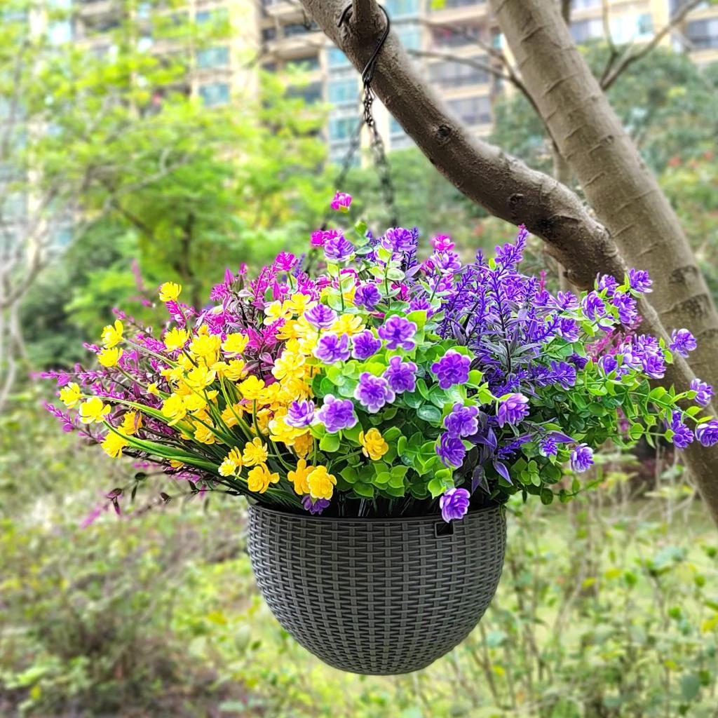 20 Bundles Artificial Flowers Outdoor UV Resistant No Fade Fake Plants Faux Plastic Shrubs for Garden Patio Porch Window Box Home Wedding Farmhouse