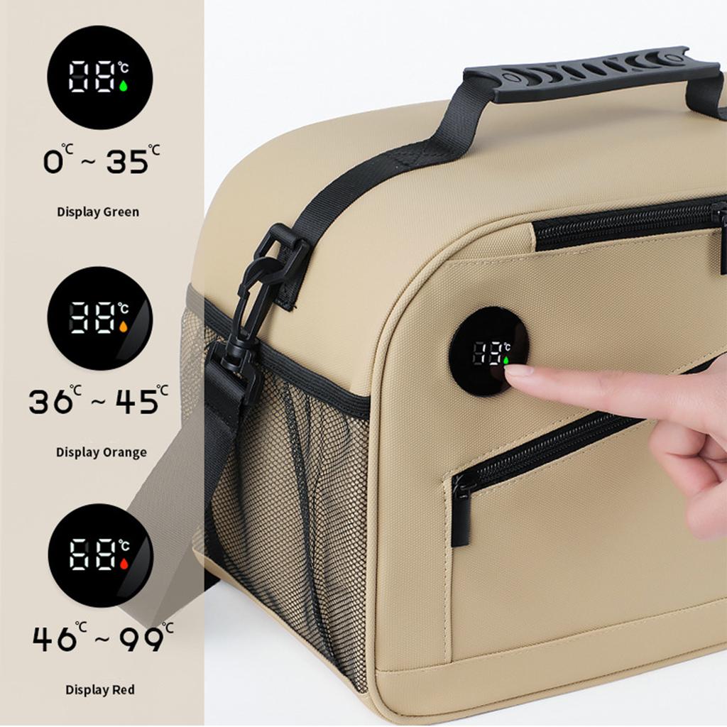 Camping Insulated Lunch Bag with Temperature Display Waterproof Thermal Food Container Shoulder Strap Thickened Lunch Box