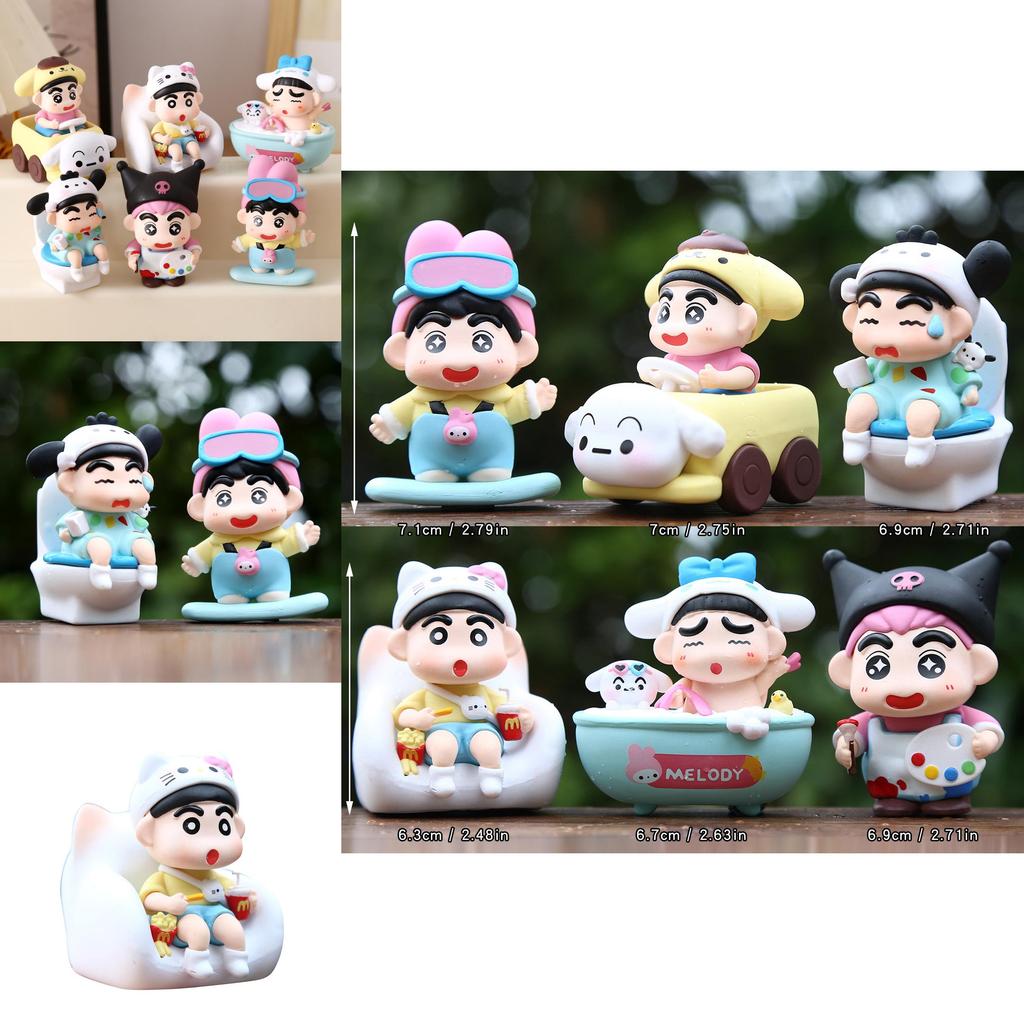 6pcs Crayon Shin Chan Bathing Driving Scene Model Ornament Set For Collectors And Kids
