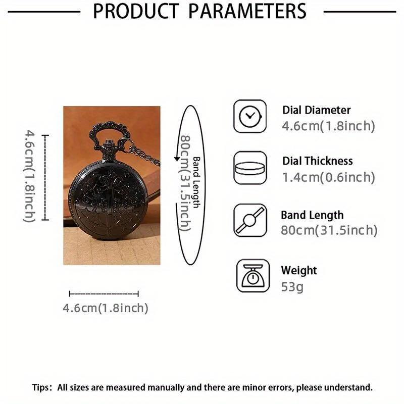 Men's Chain Black Quartz Pocket Watch + Box Gifts for Men