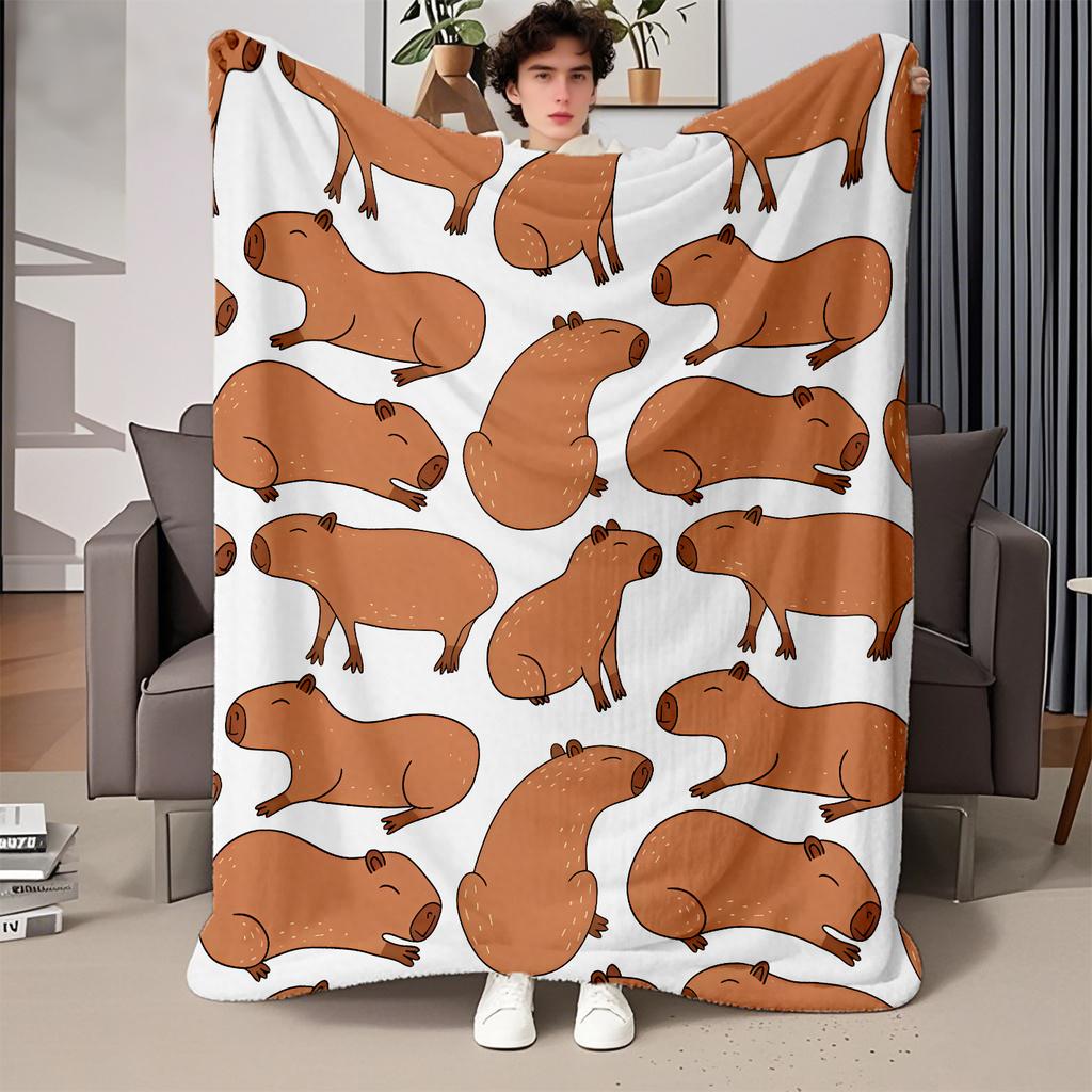 Trembling Capybara Blanket Printed Throw Blanket Plush Fluffy Flannel Fleece Blanket Soft Throws for Sofa Couch and Bed