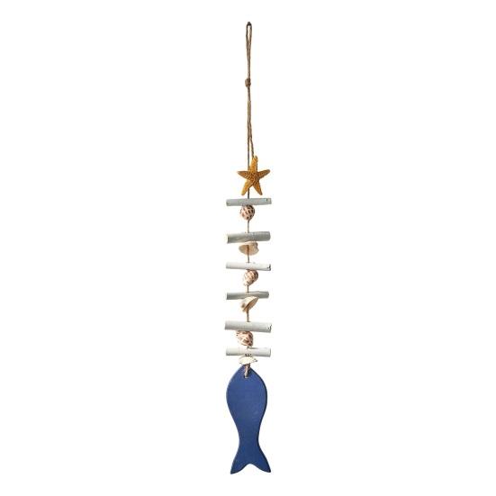 

Wooden Fish Coastal Wall Ornament Nautical Theme Sea Fish Wall Art with Hemp Rope Vintage Lake House Hanging Sculpture for Home Living Room A