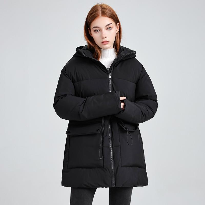 New down cotton clothes, warm in winter, medium and long waist drawstring cotton-padded jacket