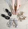 Women Sandals Flat Fashion Rhinestone Summer Sandals Shoes Solid Color Casual Summer Shoes Open-toed Wedge Shoes Woman