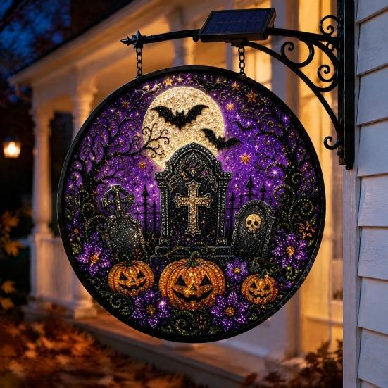 Energieeinsparung Hof Hängende Dekoration Solarbetrieben Halloween Licht, Schädel Hexe Schwarze Katze Friedhof Zombie Design LED Licht Wasserdicht Veranda Ornamente