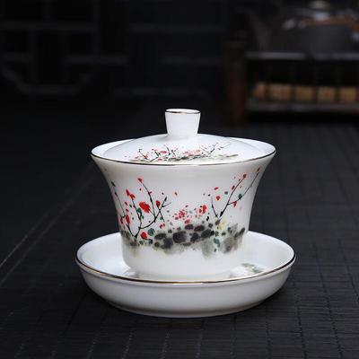 Dehua Mutton-Fat Jade Porcelain San Cai Gaiwan - Jiangnan Ink Design