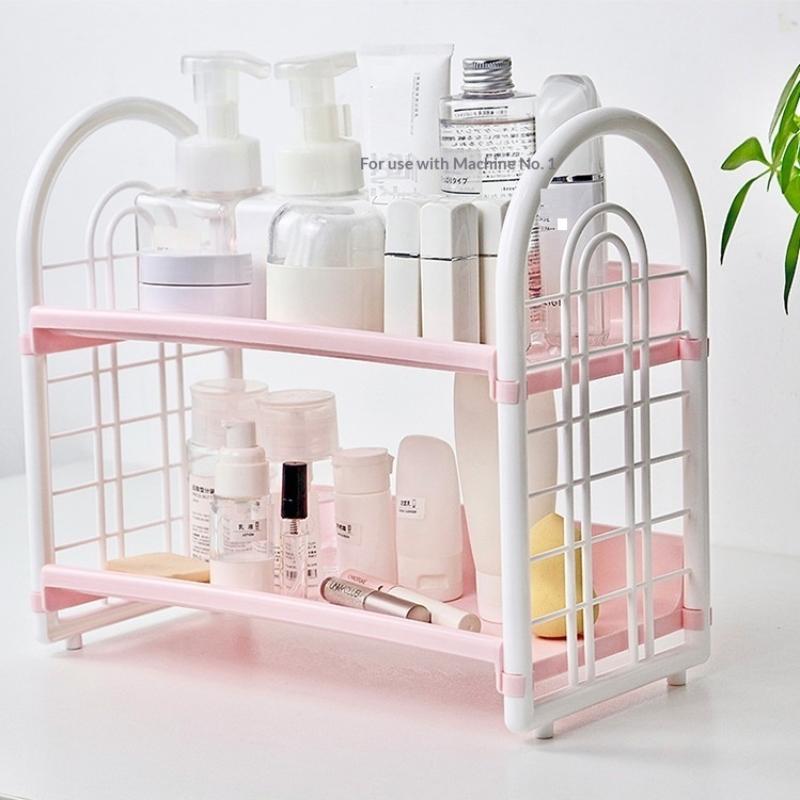 2-Tier Hollow Out Desktop Storage Rack | Retro Style Plastic Organizer Shelf For Kitchen/Bathroom/Office