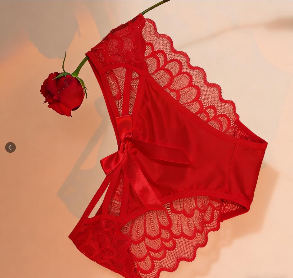 Satin Bow Mid-Rise Lace Panties - Sweet & Sexy