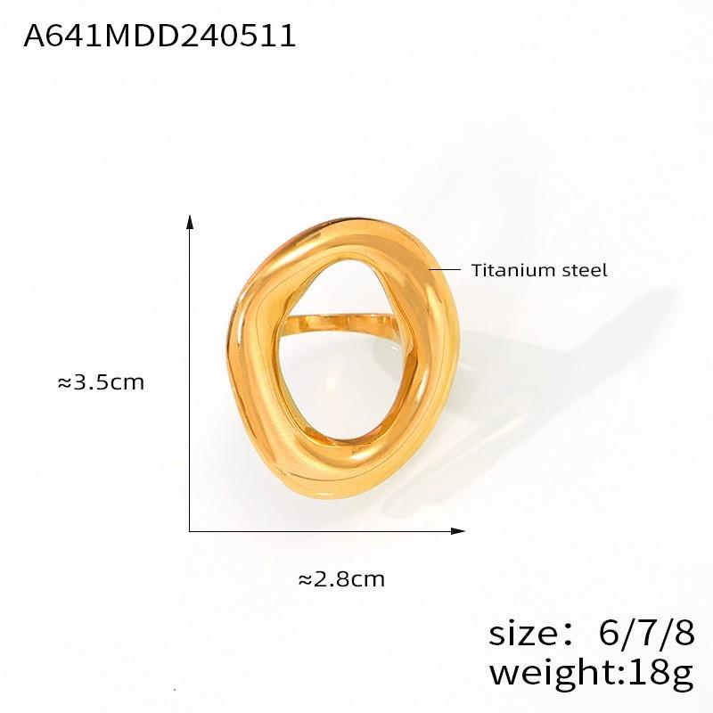 316L Stainless Steel Gold Plated Big Ring for Women Oval Hollow Personality Ring Female Luxury Waterproof Zircon
