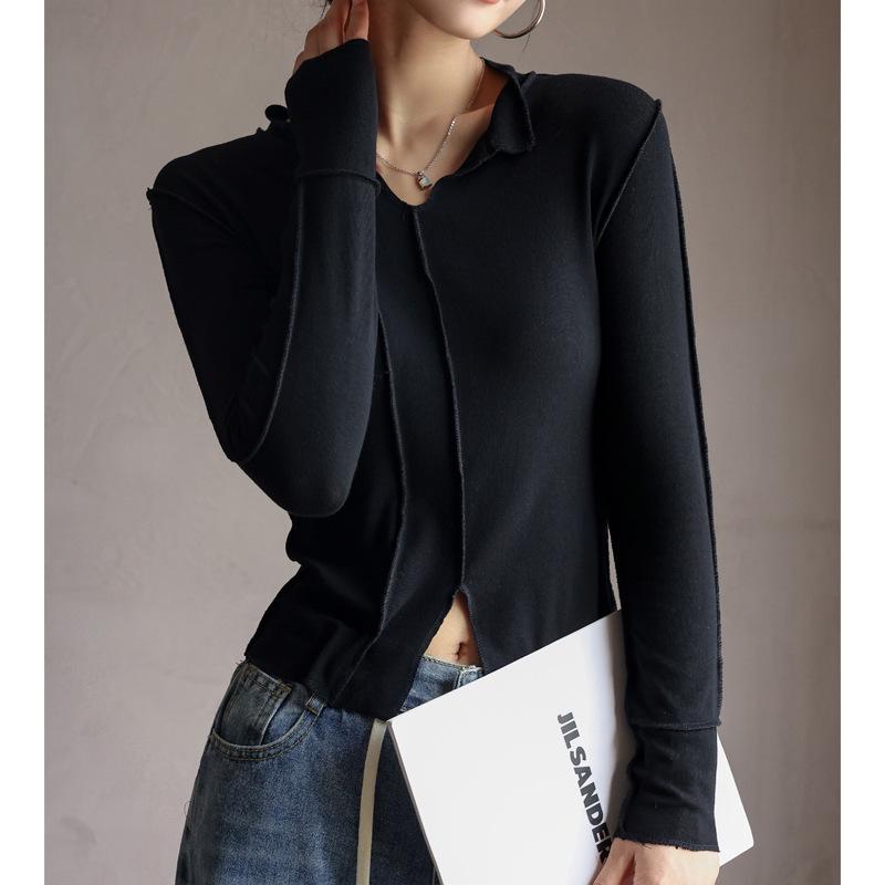 

Women s Autumn Modal V-Neck Slim-Fit Long-Sleeve Top M (95-115 jin) чёрный