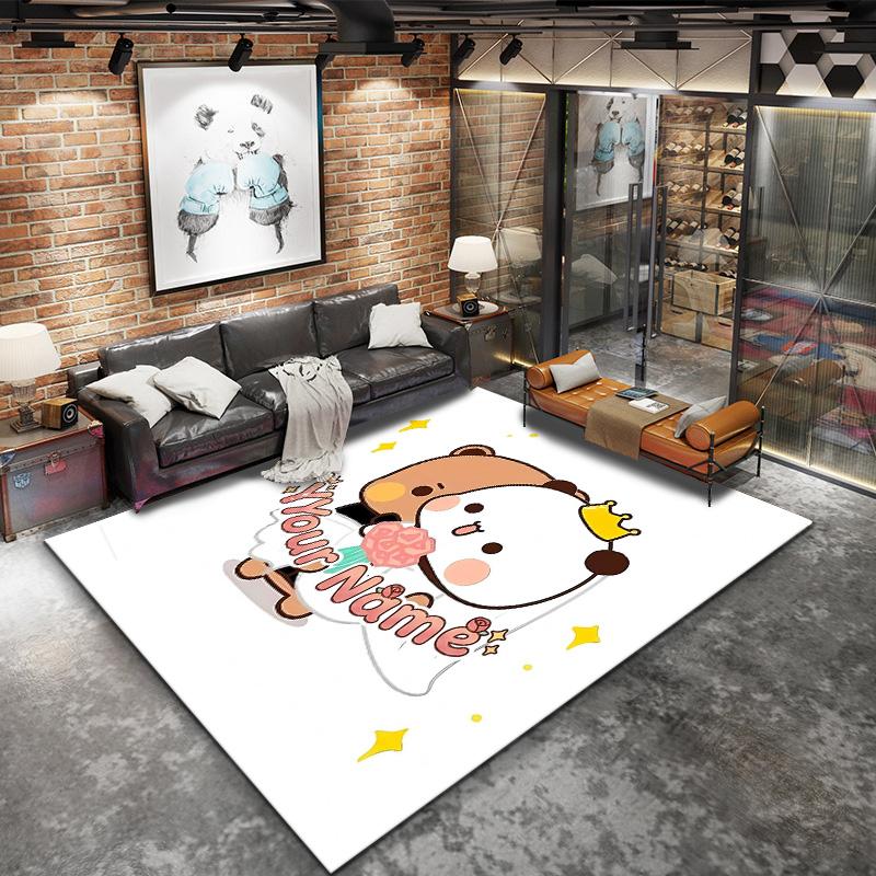 Bear Panda Night Custom Name Carpet Rug For Living Room Bedroom Home Sofa Decoration Kids Play Nonslip Floor Mat