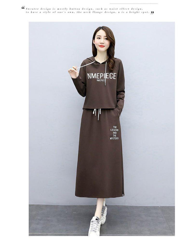 Stylish Women's Long Sleeve Two-Piece Letter Print Dress - Slimming and Casual for Spring & Autumn