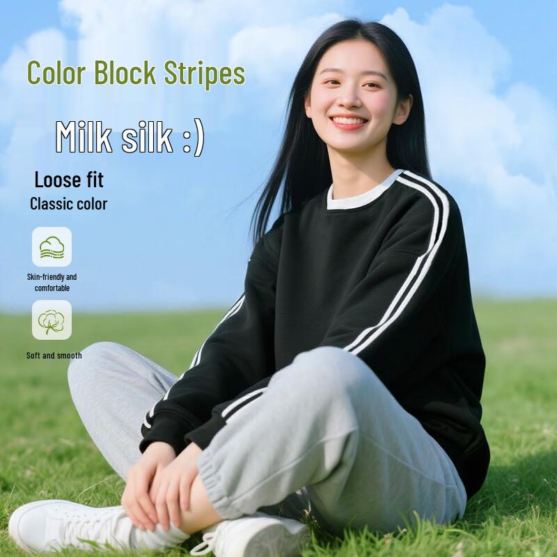 Baleno Women's American Retro Striped Round Neck Sweatshirt