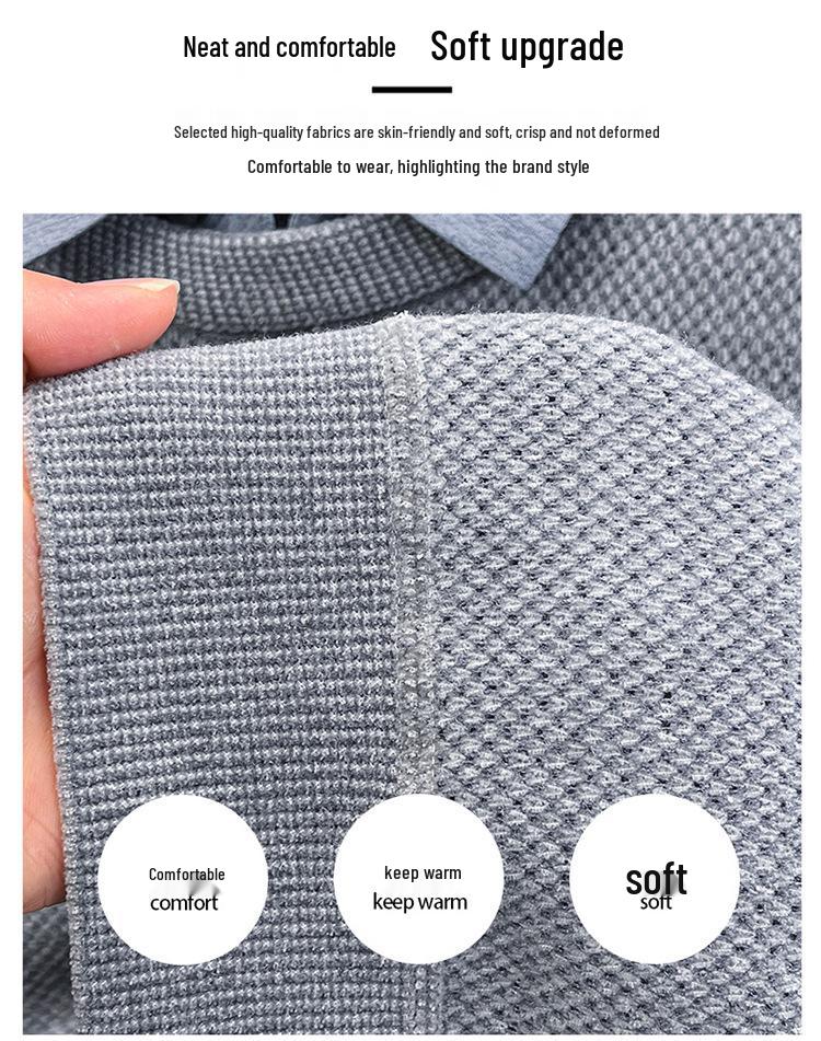 Men's Autumn/Winter Fleece-Lined Two-Piece Look Sweater with Business Shirt Collar