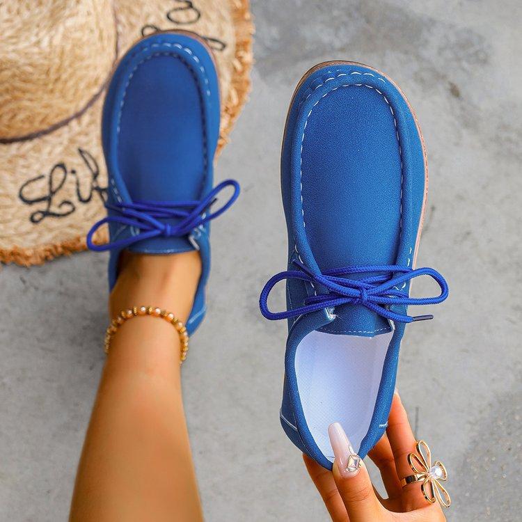 Women's Casual Faux Suede Walking Shoes Round Toe Lace-Up Work Office Driving Moccasins Shoes for Women Non-Slip Comfortable Penny Flat Loafers