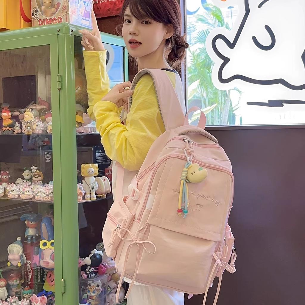 Schoolbag Japanese Style Light Solid Color Backpack Outdoor Travel Large Capacity Backpack Casual Versatile College Student Commuting Schoolbag
