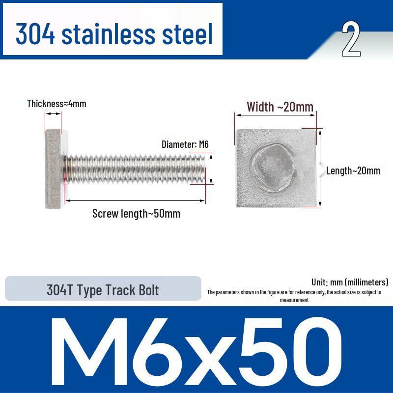 Custom 304 Stainless Steel T-Slot Irregular Rectangular T-Bar Bolt M6/M8
