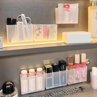 Mirror Cabinet Bathroom Wall-mounted Transparent and Simple Lipstick and Cosmetic Storage and Separation Box Without Perforation