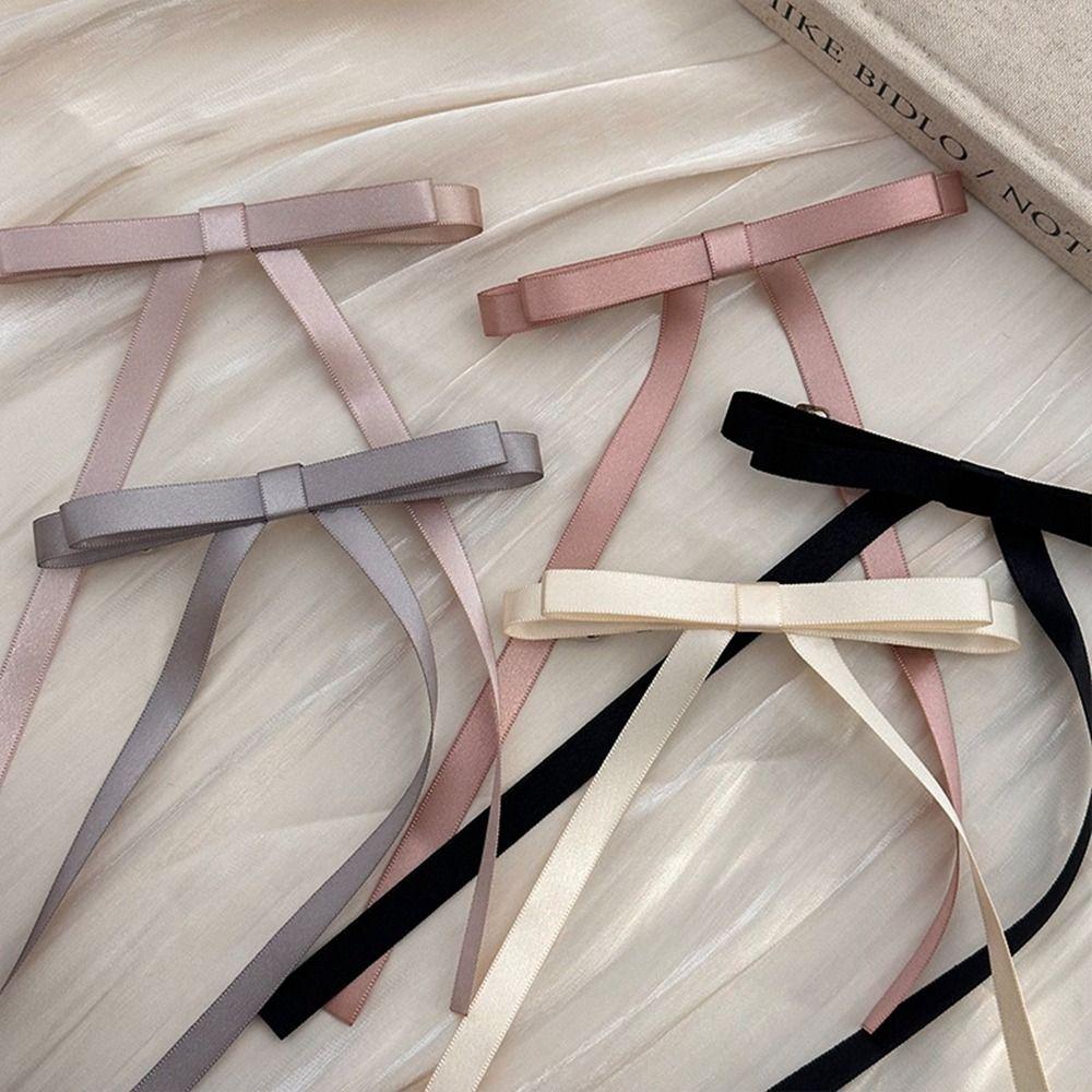 Long Tassel Ballet Style Hair Clip Ribbon Balletcore Bow Hairpin Simple   Student