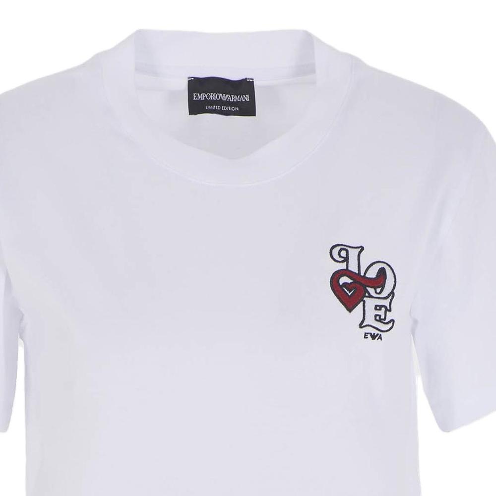 Emporio Armani FW23 Limited Edition Letter Logo Printed Crew Neck Short Sleeve T-Shirt Women Tops White 6R2T6A-1JTUZ-0100