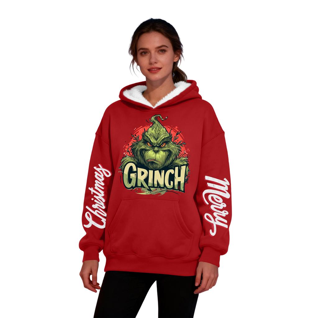 Women's Casual Fashion Plus Velvet Thickened Christmas Print Hooded Sweatshirt