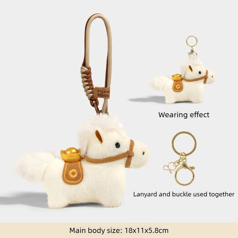Car Ornaments Cute Cartoon Yuanbao Pony Plush Keychain Pendant Kawaii Horse Year Key Ring Decoration Accessories Gifts
