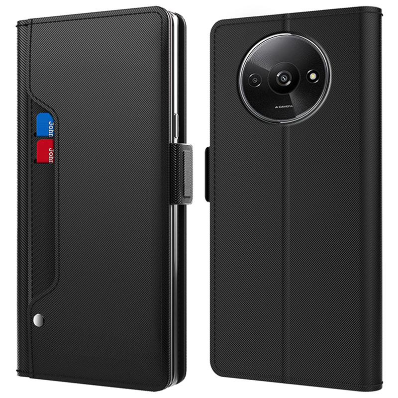 For Xiaomi Redmi A3/Poco C61 4G Leather Case PU+TPU Phone Flip Cover Mirror Design Card Holder Phone Shell with Stand