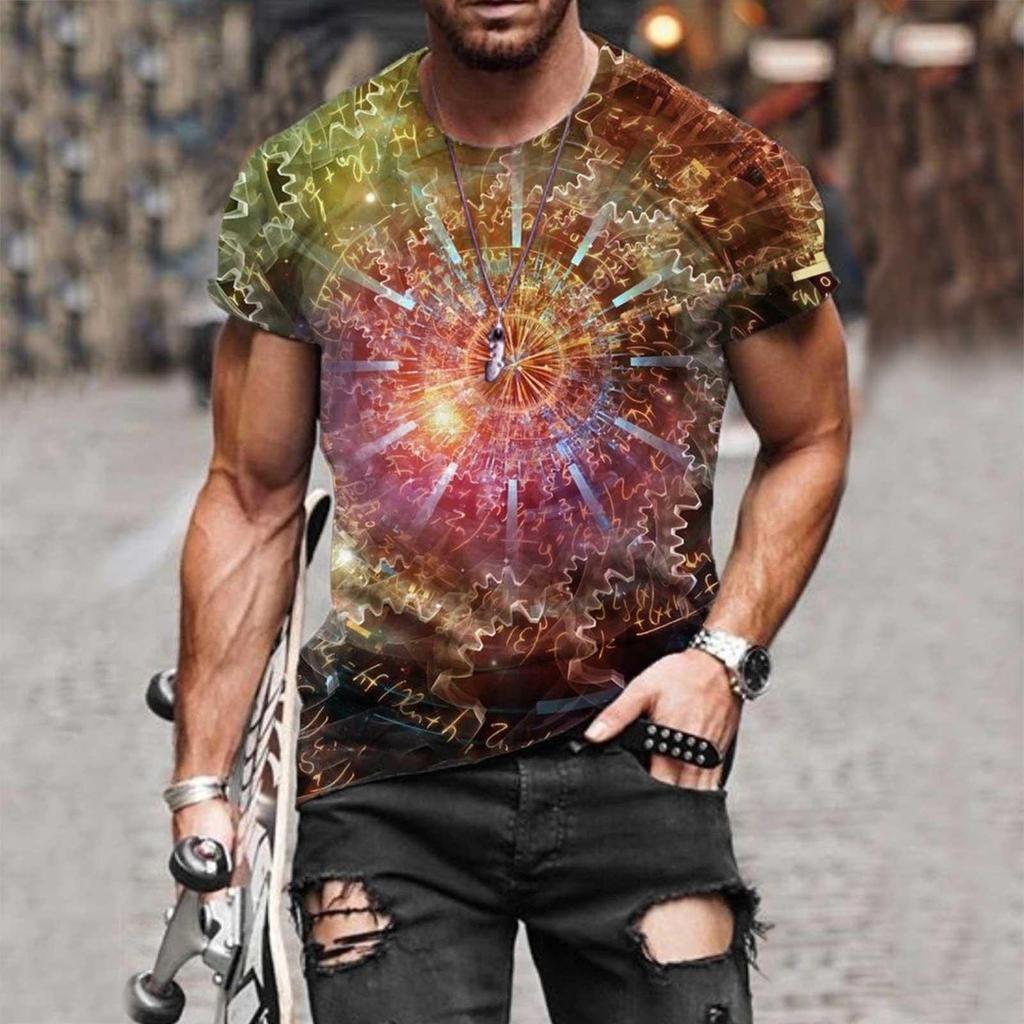Men's Street Fashion Casual Interesting Design Printed Round Neck  Short Sleeve