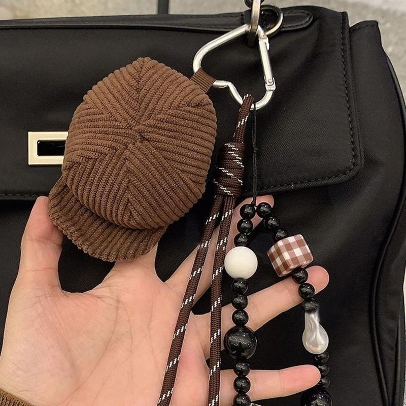 Trendy Handmade Hat Keychain Y2K Braided Rope Beaded Keyring Ins Style Key Holder Bag Pendant  Hanging Decoration
