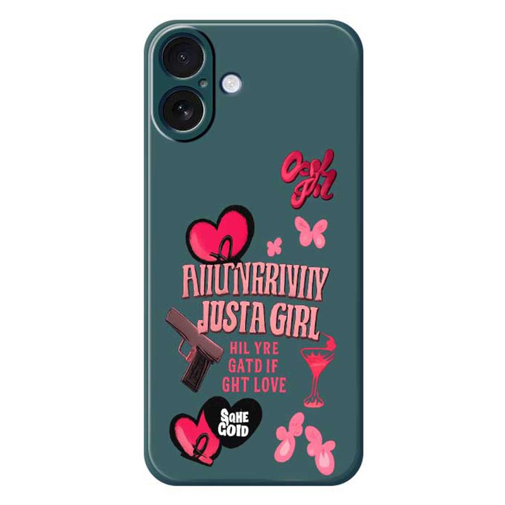 

For iPhone 17 Case Pink Elements Pattern Printing Straight Edge TPU Phone Back Cover Green