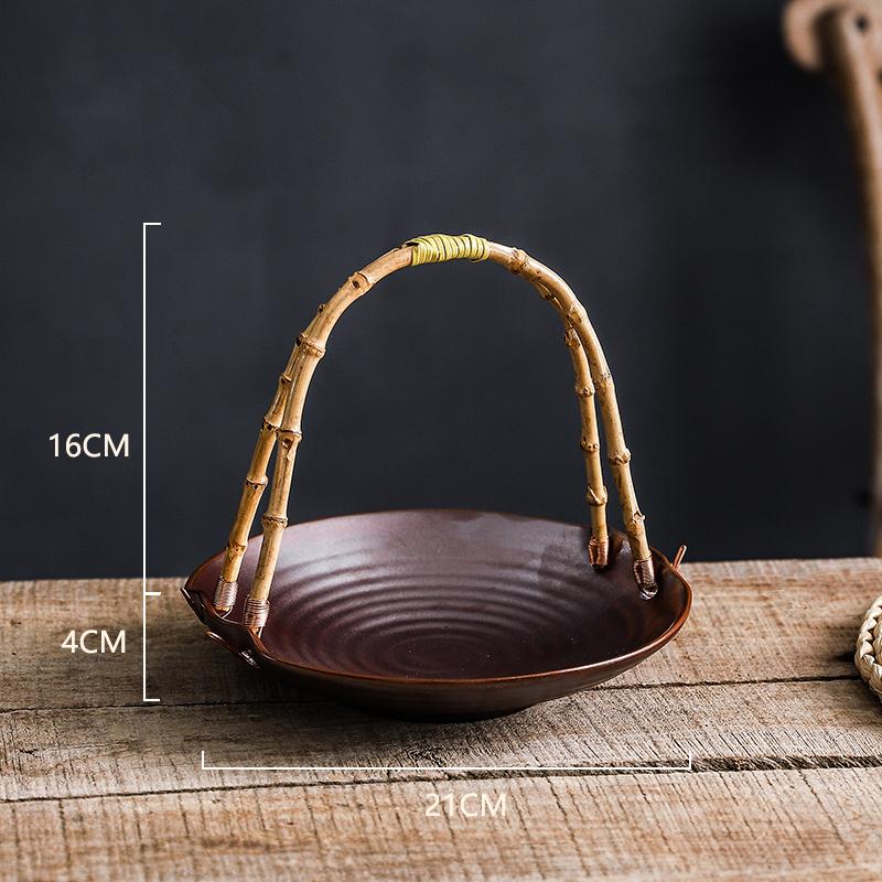 Creative Ceramic Dish Portable Basket Hotel Special Dish Restaurant Ceramic Dish Table Decoration Round Tray Creative Tableware