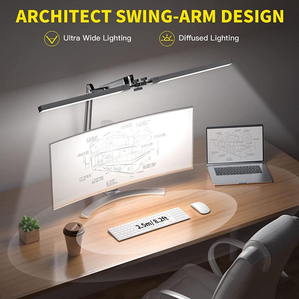80CM 24W Study Gaming Work Table Light Super Wide Clip Desk Lamp Dimmable Double Head Study LED Lamp