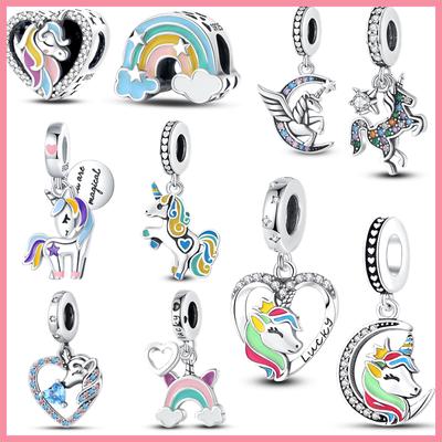Charms 925 Oryginalne Srebro Seria Tęczowy Koń Charm Muzyka Słuchawki Charm Pasuje do Bransoletki 925 Oryginalnej Biżuteria Damska
