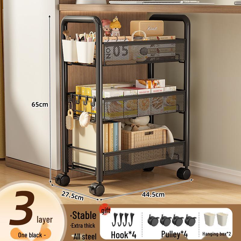

Компактний пересувний візок для зберігання під столом на колесах - Багатоярусна полиця для гуртожитків або спалень