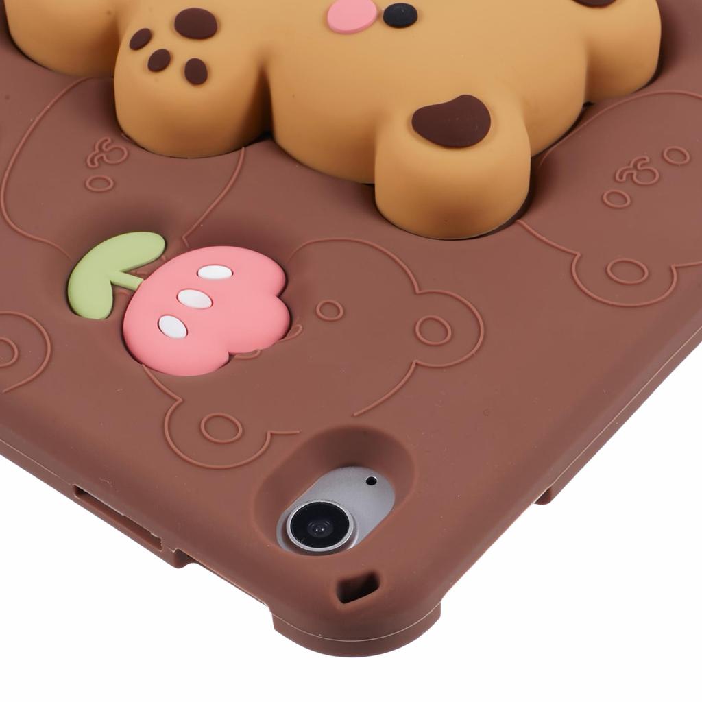 For iPad (2025)/10.9 (2022) Silicone Case Bear Kickstand Tulip Tablet Cover