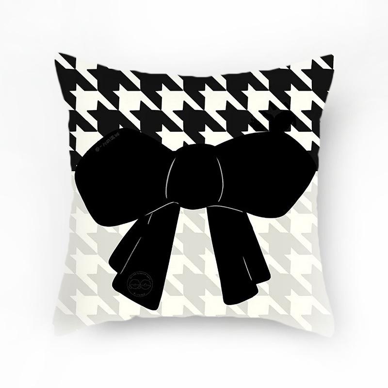Black Creative Flower Bowtie Digital Printing Short Plush Pillow Covers For Car Sofa Office Cushion Cover Home Goods 60X60Cm
