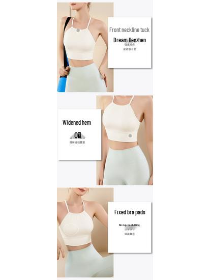 Halter Neck Ruched Yoga Bra with Criss-Cross Back