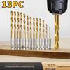 Hex Shank HSS Titanium-Plated Twist Drill Set - High Efficiency Chip Removal for Wood and Metal
