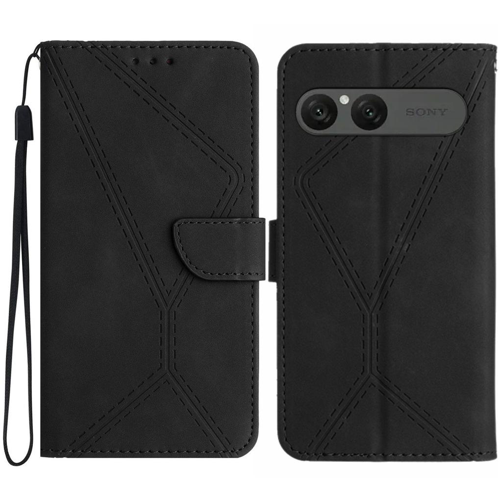 For Sony Xperia 10 VII Case Skin Touch Lines Imprinted PU Leather Flip Phone Cover
