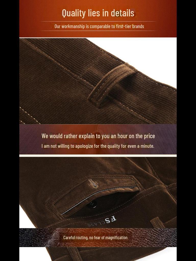 Men's Corduroy High-Waisted Loose Casual Trousers for Autumn/Winter (50+, Large Size)