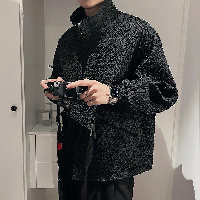 2023 Spring and Autumn Fashion Trendy Men's Senior Wrinkled Leather Stand Neck Casual Loose Versatile Raspy and Handsome Jacket