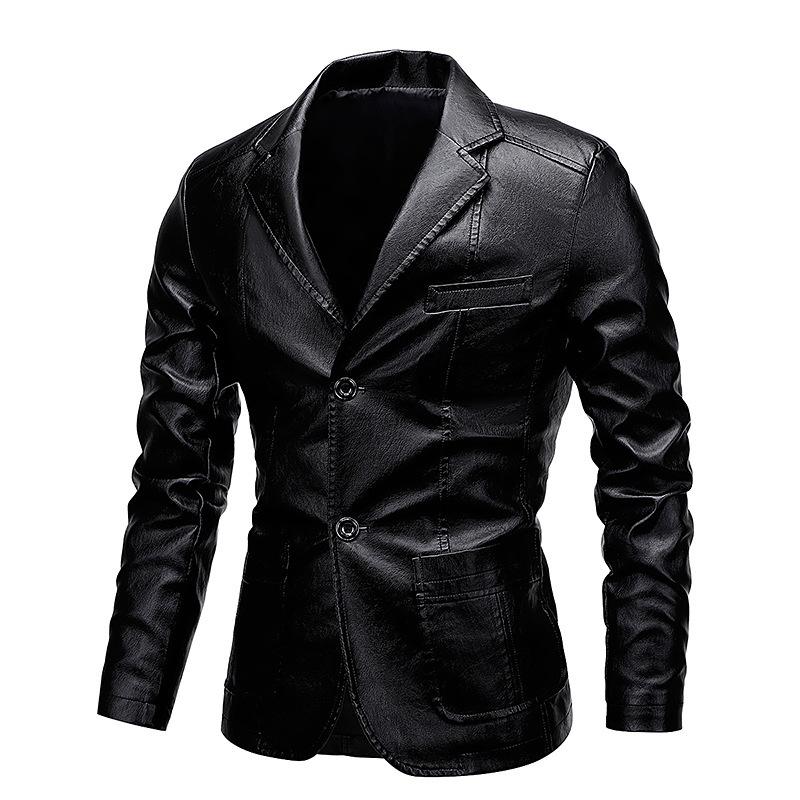 Men's leather jacket autumn and winter new lapel versatile PU small suit leather jacket large size leather jacket