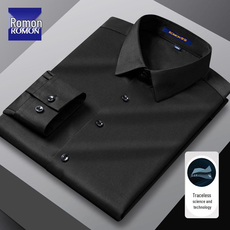 Romon Men's Gray Long Sleeve Business Casual Faux Silk Seamless White Shirt