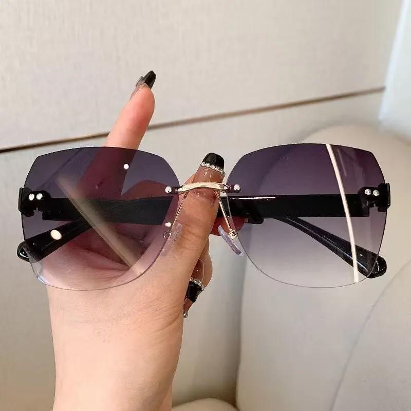 Fashion Rimless Beach Gradient Sunglass Original Lady Retro Branded Shades UV400 Eyeglasses