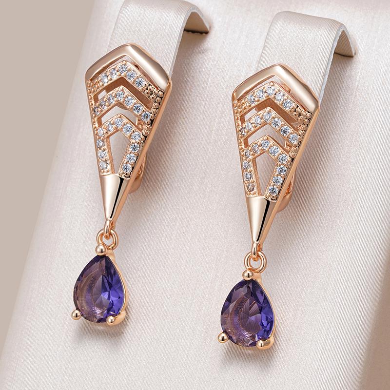 Shiny Purple Natural Zircon Drop Earrings For Women Trend  Rose Gold Color Bride Wedding Fine Jewelry Crystal Gift