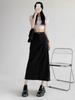 Cargo Midi Skirt Women Summer Slim High Waist Slit A-line Skirt Stitching Drawstring Female Streetwear Vintage Y2K Grey