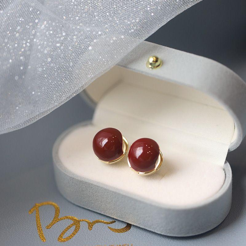 New red light bubble red bean ear buckle women's earrings niche design trendy high-end cold wind earrings women