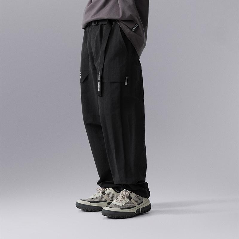 Li Ning CF Su Series Solid Color Casual Lace-Up Straight Loose Knit Sports Pants Men Pants Black AYKU621-2