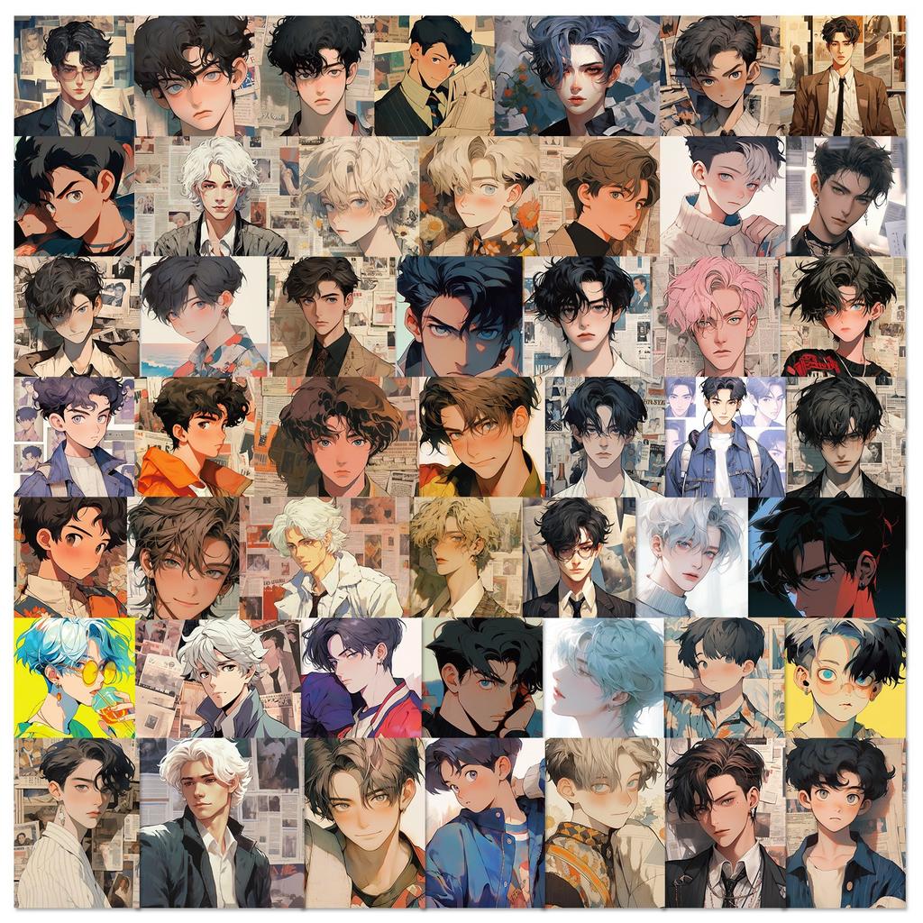 50 Watercolor Retro Old Style Cartoon Handsome Guy Stickers Notebook Mobile Phone Case Decoration Stickers